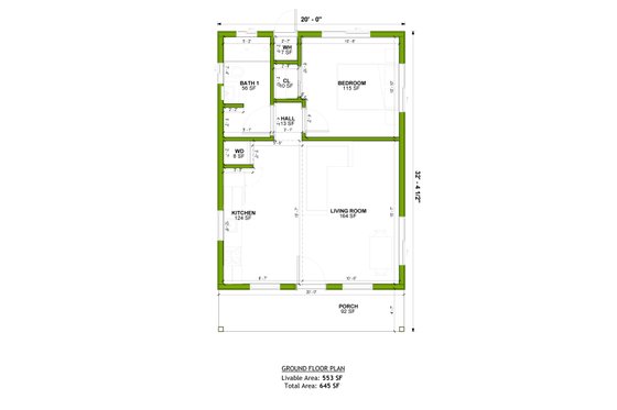 Floor Plan - Main Floor for Ranch House Plan #1106-129 - 1 bed, 1 bath
