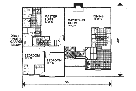 Floor Plan - Main Floor for Ranch House Plan #30-150 - 3 bed, 2 bath