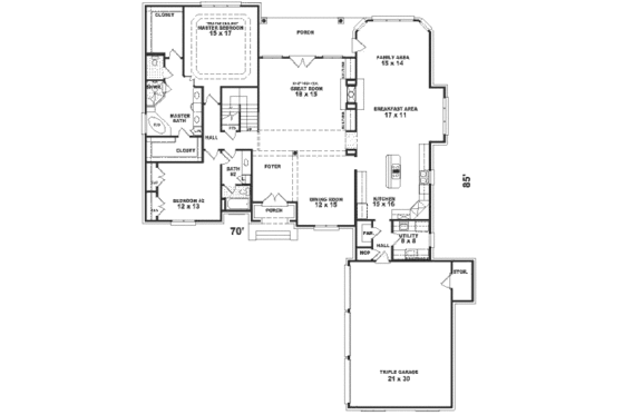 Floor Plan - Main Floor for European House Plan #81-387 - 4 bed, 3 bath