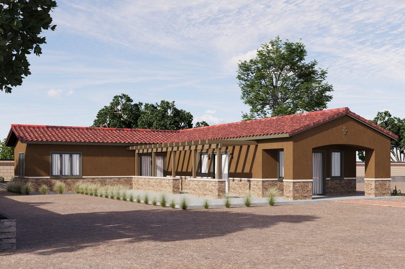Home Plan - Exterior - Front Elevation 3 for Adobe / Southwestern House Plan #1106-106 - 3 bed, 2 bath