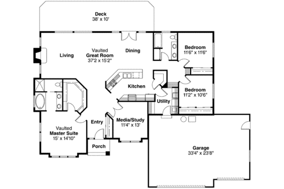 Floor Plan - Main Floor for Modern House Plan #124-278 - 3 bed, 2 bath