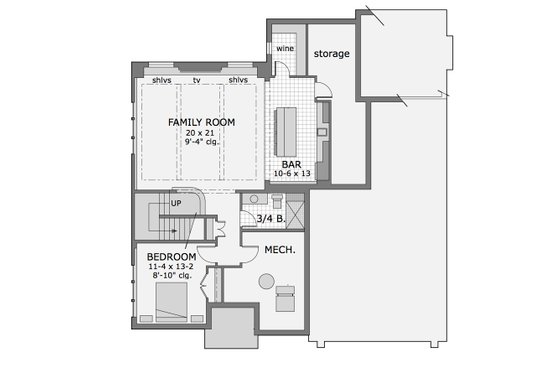 Floor Plan - Lower Floor for Craftsman House Plan #51-565 - 4 bed, 3.5 bath