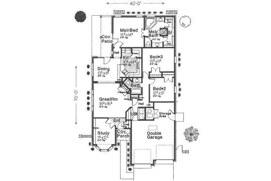 Floor Plan - Main Floor for European House Plan #310-423 - 3 bed, 2 bath