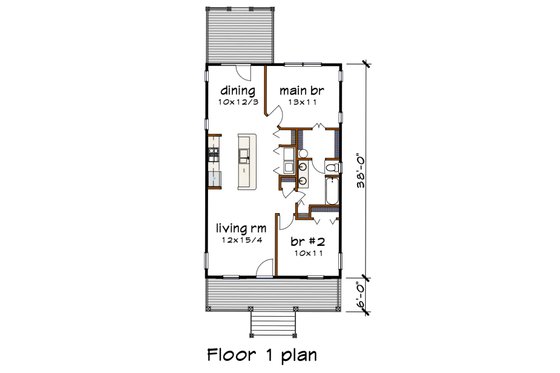 Floor Plan - Main Floor for Cottage House Plan #79-111 - 2 bed, 1 bath