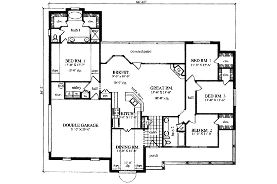 Floor Plan - Main Floor for Colonial House Plan #42-299 - 4 bed, 2 bath