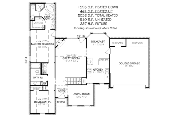 Floor Plan - Main Floor for Traditional House Plan #424-64 - 4 bed, 3 bath
