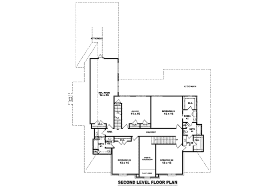 Floor Plan - Upper Floor for Colonial House Plan #81-1644 - 5 bed, 4 bath