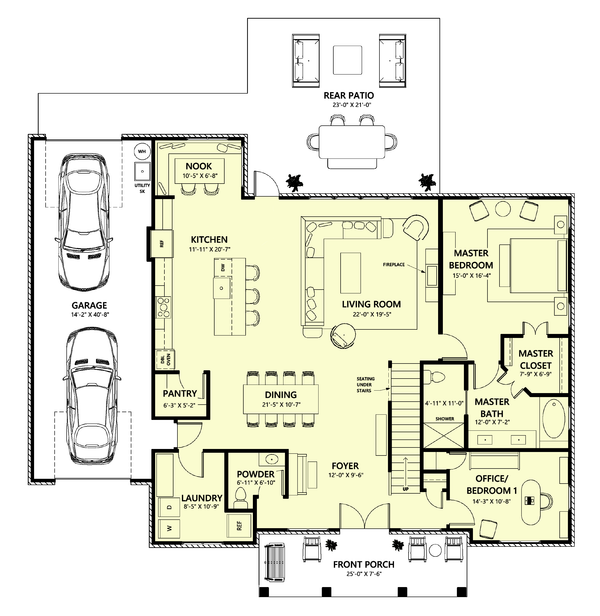 Dream House Plan - Floor Plan - Main Floor for Southern House Plan #1123-1 - 4 bed, 2.5 bath