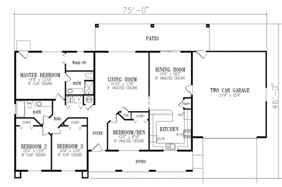 Floor Plan - Main Floor for Adobe / Southwestern House Plan #1-351 - 4 bed, 2 bath