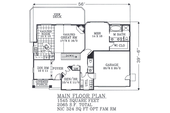Floor Plan - Main Floor for Craftsman House Plan #53-228 - 4 bed, 2.5 bath