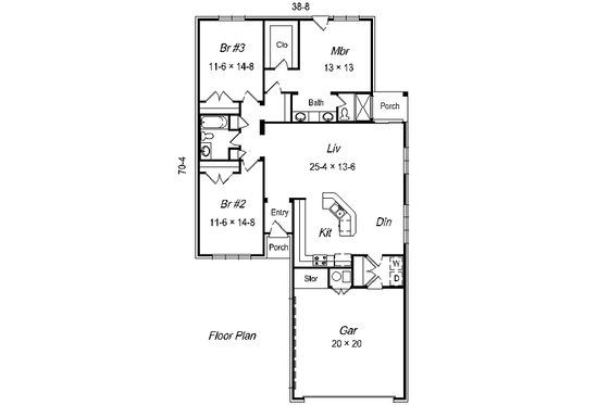 Floor Plan - Main Floor for Ranch House Plan #329-200 - 3 bed, 2 bath