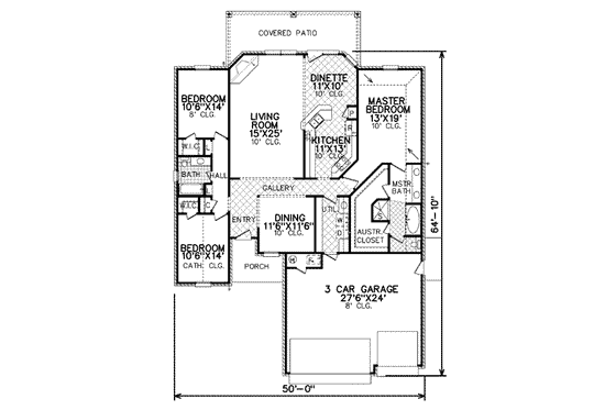 Floor Plan - Main Floor for Traditional House Plan #65-367 - 3 bed, 2 bath