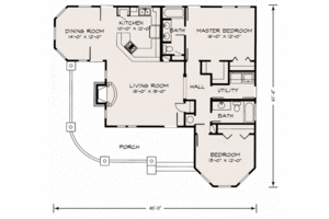 Floor Plan - Main Floor for Farmhouse House Plan #140-133 - 2 bed, 2 bath