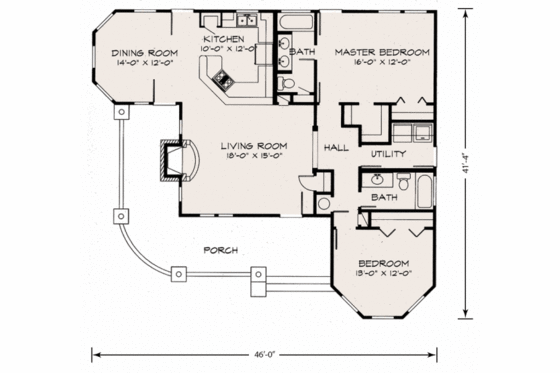 Floor Plan - Main Floor for Farmhouse House Plan #140-133 - 2 bed, 2 bath