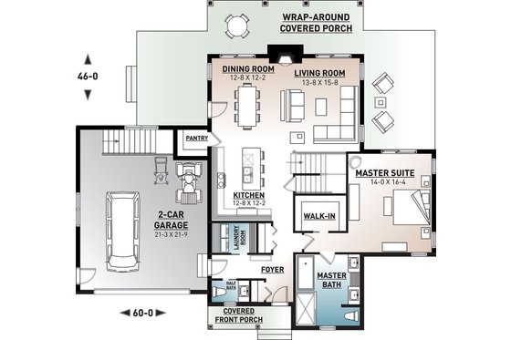 Floor Plan - Main Floor for Craftsman House Plan #23-2709 - 3 bed, 2.5 bath