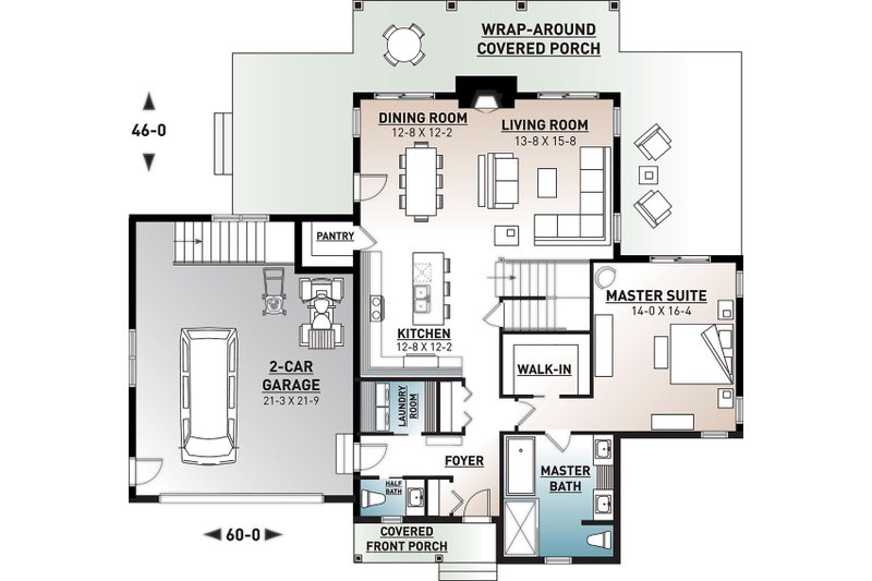 House Design - Floor Plan - Main Floor for Craftsman House Plan #23-2709 - 3 bed, 2.5 bath