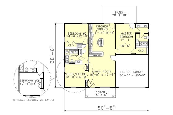 Floor Plan - Main Floor for Southern House Plan #44-136 - 3 bed, 2 bath