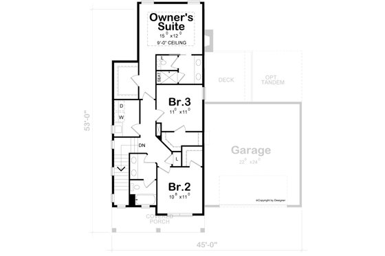 Floor Plan - Upper Floor for Craftsman House Plan #20-2189 - 3 bed, 3 bath