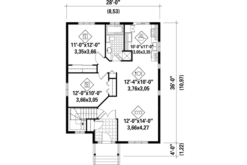 House Blueprint - Floor Plan - Main Floor for Country House Plan #25-4647 - 2 bed, 1 bath