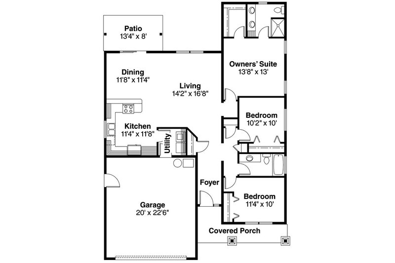 Craftsman Style House Plan - 3 Beds 2 Baths 1430 Sq/Ft Plan #124-693 ...