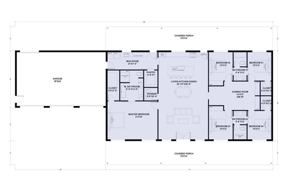 Floor Plan - Main Floor for Barndominium House Plan #1107-12 - 5 bed, 3.5 bath