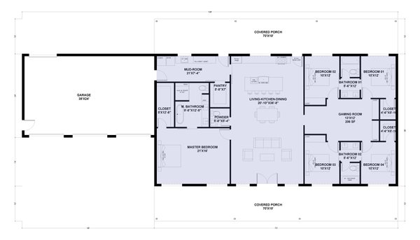 Barndominium Floor Plan - Main Floor Plan #1107-12