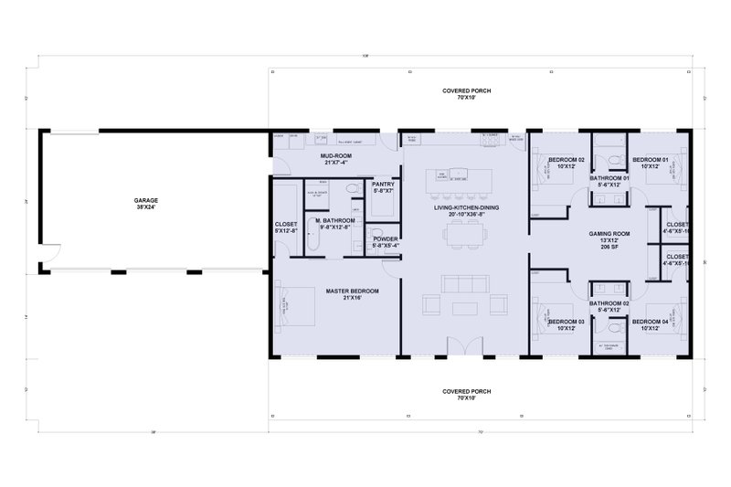Home Plan - Floor Plan - Main Floor for Barndominium House Plan #1107-12 - 5 bed, 3.5 bath