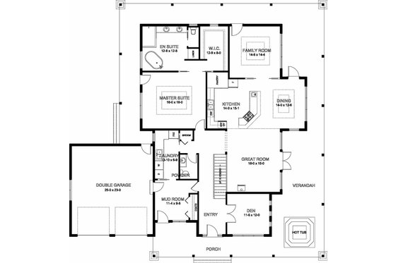 Floor Plan - Main Floor for Craftsman House Plan #126-210 - 3 bed, 2.5 bath