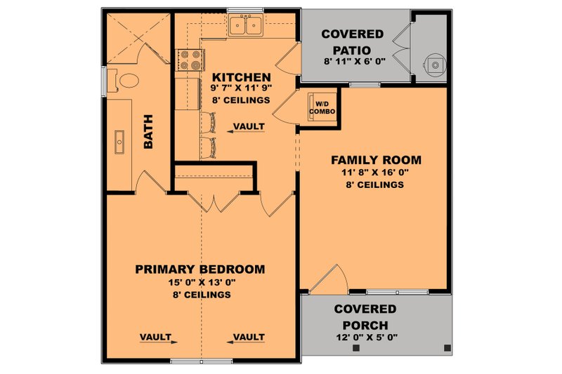 House Design - Floor Plan - Main Floor for Farmhouse House Plan #1111-17 - 1 bed, 1 bath