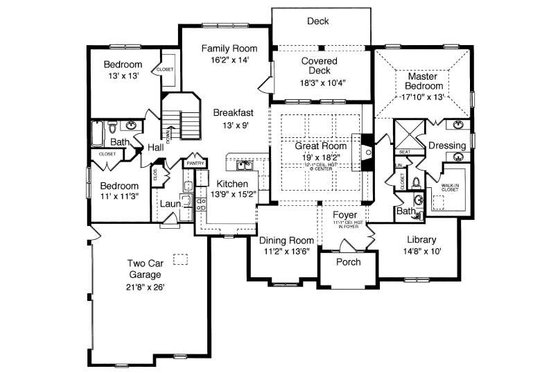 Floor Plan - Main Floor for Traditional House Plan #46-405 - 3 bed, 2.5 bath