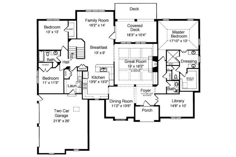 Home Plan - Floor Plan - Main Floor for Traditional House Plan #46-405 - 3 bed, 2.5 bath