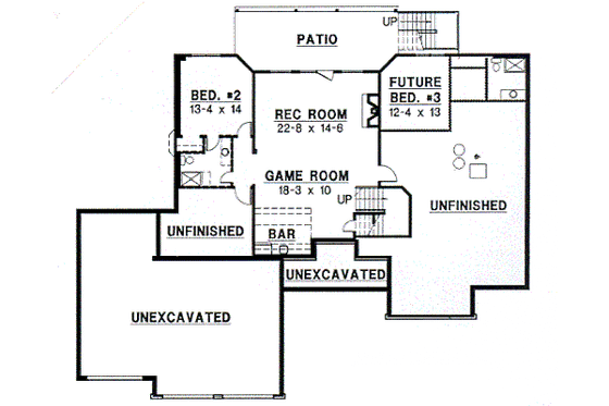 Floor Plan - Lower Floor for Traditional House Plan #67-378 - 3 bed, 3.5 bath