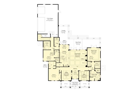 Floor Plan - Main Floor for Farmhouse House Plan #930-540 - 3 bed, 4 bath