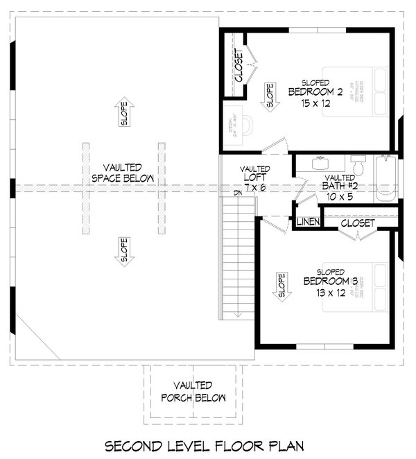 Southern Floor Plan - Upper Floor Plan #932-891