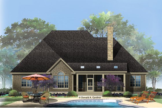Exterior - Rear Elevation for European House Plan #929-27 - 4 bed, 3 bath