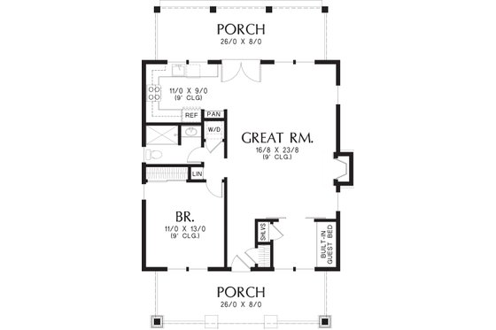 Floor Plan - Main Floor for Bungalow House Plan #48-666 - 1 bed, 1 bath