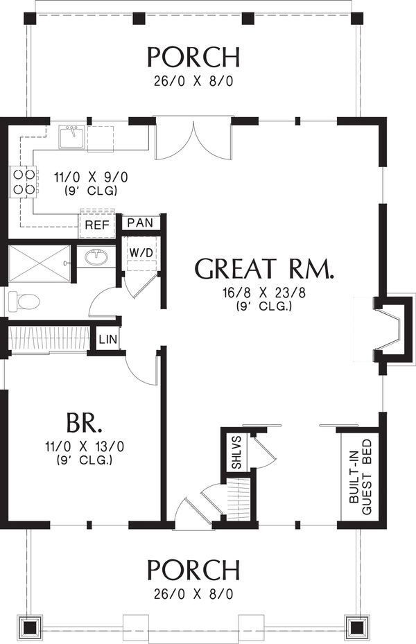 Bungalow Style House Plan - 1 Beds 1 Baths 960 Sq/Ft Plan #48-666