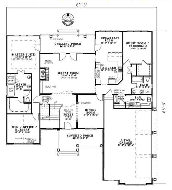 Architectural House Design - Traditional Floor Plan - Main Floor Plan #17-2147