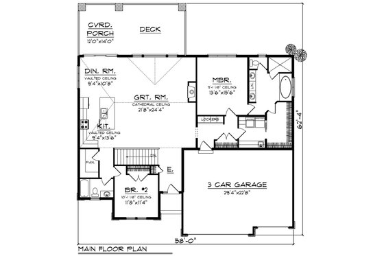 Floor Plan - Main Floor for Ranch House Plan #70-1270 - 2 bed, 2 bath