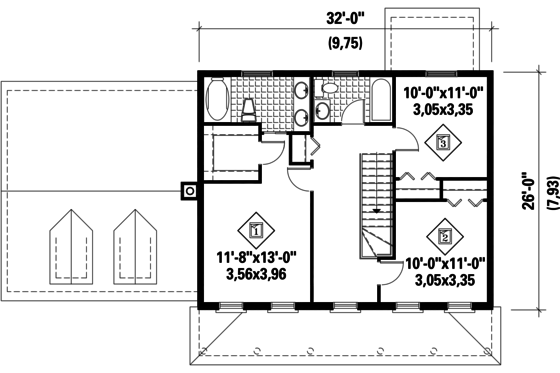 Floor Plan - Upper Floor for Colonial House Plan #25-4678 - 3 bed, 2 bath