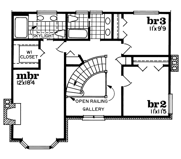 Floor Plan - Upper Floor for European House Plan #47-452 - 3 bed, 2.5 bath