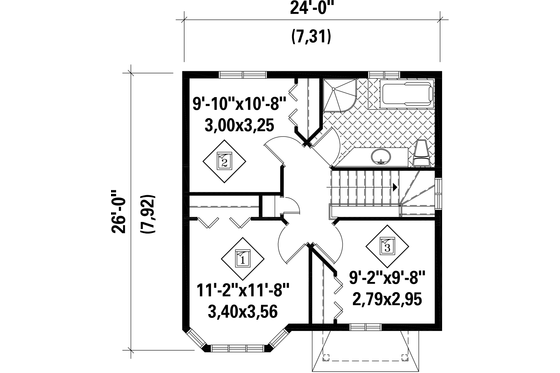Floor Plan - Upper Floor for Victorian House Plan #25-4722 - 3 bed, 1 bath