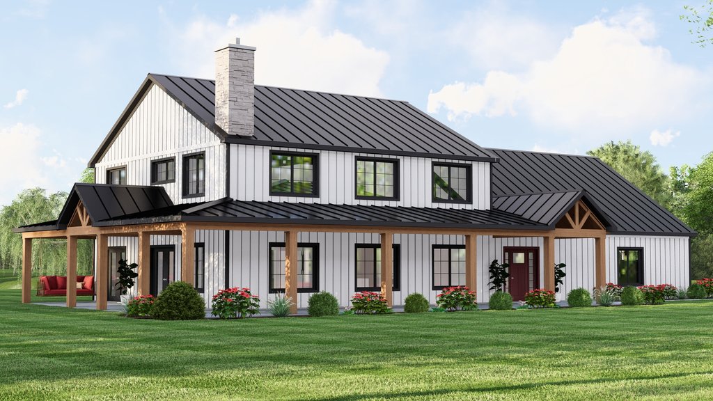 Exterior - Front Elevation 3 for Barndominium House Plan #1064-313 - 5 bed, 3 bath