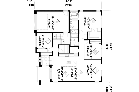 Floor Plan - Main Floor for Modern House Plan #25-5044 - 3 bed, 2 bath