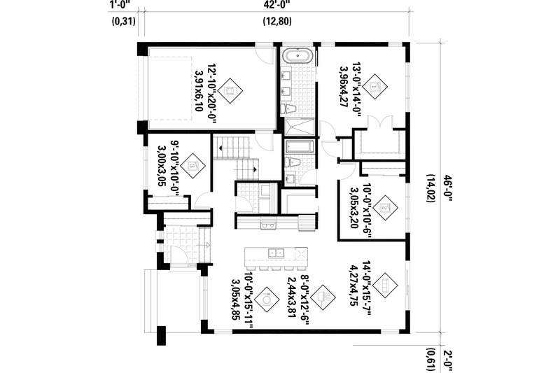 Architectural House Design - Floor Plan - Main Floor for Modern House Plan #25-5044 - 3 bed, 2 bath