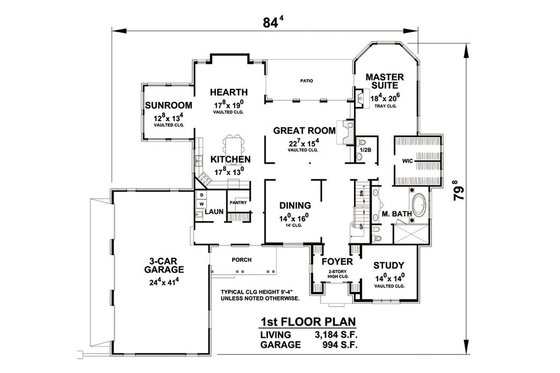 Floor Plan - Main Floor for European House Plan #20-2203 - 3 bed, 4.5 bath