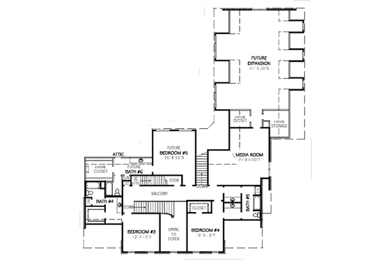 Floor Plan - Upper Floor for Colonial House Plan #424-220 - 4 bed, 5 bath