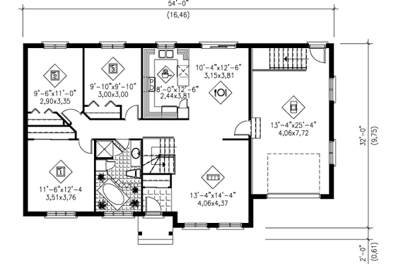 Floor Plan - Main Floor for Country House Plan #25-4227 - 3 bed, 1 bath