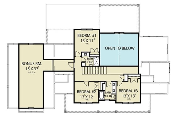 Floor Plan - Upper Floor for Farmhouse House Plan #1070-55 - 4 bed, 3.5 bath