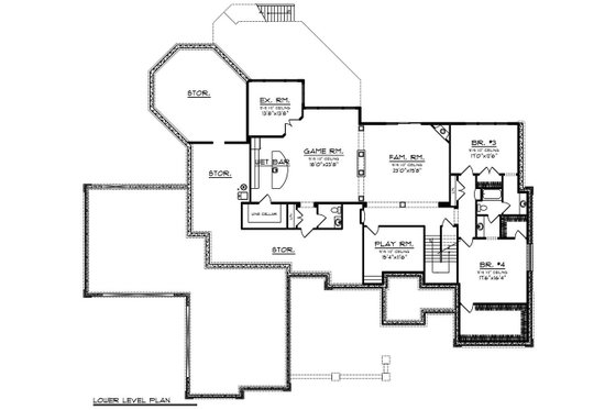 Floor Plan - Lower Floor for Ranch House Plan #70-1548 - 4 bed, 4 bath